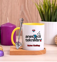 Anestezi Teknikeri Ahşap Altlıklı Sarı Kupa Bardak