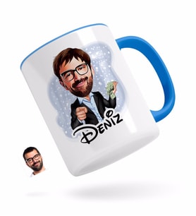 BK Gift Kişiye Özel Erkek Milyoner Karikatürlü Mavi Kupa Bardak-1