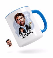 BK Gift Kişiye Özel Erkek Milyoner Karikatürlü Mavi Kupa Bardak-1