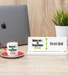 Muhasebe Ve Finansman Öğretmeni Kırmızı Türk Kahvesi Fincanı Ve Masa İsimliği Hediye Seti