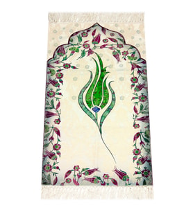 Çocuk Seccadesi - Lale Desenli - Yeşil Renk (Çok Renkli)