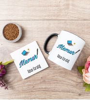 Memur Siyah Kupa Bardak Ve Bardak Altlığı Seti