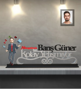 Kişiye Özel İş Adamı Karikatürlü Kolay Yetişmiyor Ahşap Biblo Bay-1