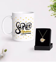 BK Gift Kişiye Özel Süper Öğretmen Beyaz Kupa ve Papatya Kolye Hediye Seti-1 (Model 1)