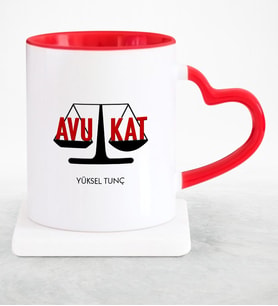 BK Gift Kişiye Özel Mesleki Avukat Kırmızı Kalpli Kupa Bardak  3