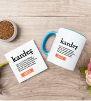 Kardeş Kelime Anlamı Mavi Kupa Bardak Ve Bardak Altlığı Seti