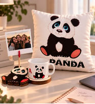 Kişiye Özel Fototğraflı Panda Yastık & Panda Figürlü Kupa Arkadaşa Hediye