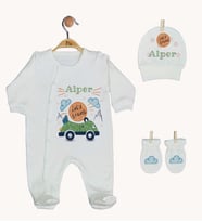 Pia Baby GL 1901-01 İsme Özel Üçlü Tulum Set