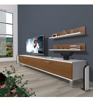 Decoraktiv Eko 4 Slm Std Krom Ayaklı Tv Ünitesi Tv Sehpası (Beyaz - Ceviz)