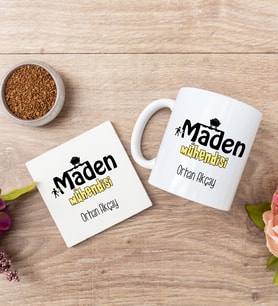 Maden Mühendisi Beyaz Kupa Bardak Ve Bardak Altlığı Seti