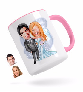 BK Gift Kişiye Özel Evleniyoruz Karikatürlü Pembe Kupa Bardak-5
