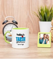 Tarih Öğretmeni Yeşil Kupa Bardak ve Yeşil Mini Fotoğraf Çerçevesi