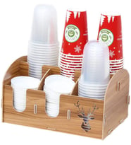 Ahşap Bardak Organizeri   Plastik Bardak ve Kapak - Karton Bardak ve Kapak Organizeri (Ceviz)
