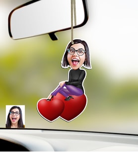 BK Gift Kişiye Özel Bayan Karikatürlü Ahşap Araba Dikiz Ayna Süsü-2 (Çok Renkli)