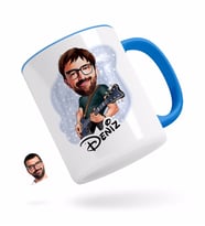 BK Gift Kişiye Özel Erkek Gitarist Karikatürlü Mavi Kupa Bardak-1