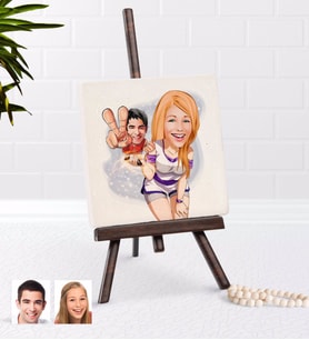 BK Gift Kişiye Özel Sevgililer Karikatürlü Şovaleli Doğal Taş-30 (Beyaz)