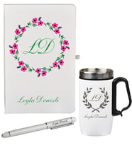 Yaz Çiçeği Desenli Kişiye Özel  Hediye Defter Kalem Ve Termos - Mug Seti