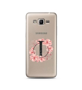 Pembe Çiçekli Harf Tasarım Süper Şeffaf Silikon Telefon Kılıfı Samsung J2 Prime 