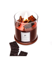Büyük Üfleme Cam Ahşap Fitilli Hot Chocolate Vegan Mum (380 gr)