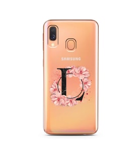 Pembe Çiçekli Harf Tasarım Süper Şeffaf Silikon Telefon Kılıfı Samsung A40 L-Har