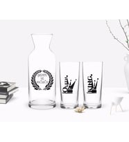 BK Gift Kişiye Özel Renkli Baskılı King And Queen İkili Rakı Bardağı ve Karaf Hediye Seti-1 (Model 1)