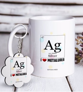 BK Gift Kişiye Özel Mesleki Metalurji Mühendisi Beyaz Kupa ve Anahtarlık Hediye Seti (Model 1)