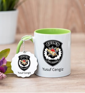 Özel Harekat Polisi Yeşil Kupa Bardak Ve Anahtarlık Set