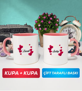 İkili İsme Özel Sevgililer Günü Hediyesi Kupa Bardak Pembe