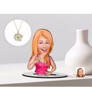 BK Gift Kişiye Özel Abla Karikatürlü 3D Ahşap Biblo ve İsimli Tarihli Papatya Kolye Seti (Model 1)