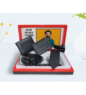BK Gift Kişiye Özel Fotoğraflı ve Mesajlı Kutuda Cüzdan Kartlık Kemer Çakmak Kalem ve Kravat Hediye Seti