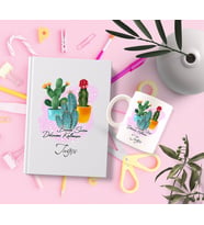 BK Gift Kişiye Özel Kaktüs Tasarımlı Beyaz Defter ve Kupa Hediye Seti-1 (Model 1)