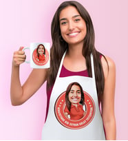 BK Gift Kişiye Özel Bayan Karikatürlü Mutfak Önlüğü Kupa Seti - 1