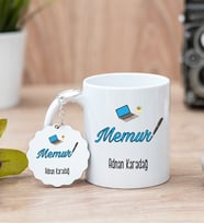 Memur Beyaz Kupa Bardak Ve Anahtarlık Set