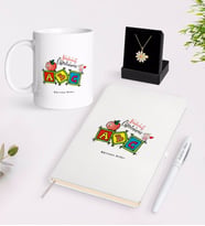 BK Gift Kişiye Özel Anasınıfı Öğretmeni Beyaz Kupa Defter Kalem ve İsimli Papatya Kolye Hediye Seti-1 (Model 1)