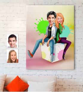 BK Gift Kişiye Özel Sevgililer Karikatürlü Kanvas Tablo 70x100cm -35