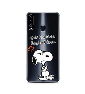 Snoopy Tasarımlı Süper Şeffaf Silikon Telefon Kılıfı Samsung A20s