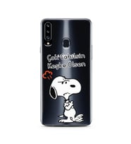 Snoopy Tasarımlı Süper Şeffaf Silikon Telefon Kılıfı Samsung A20s