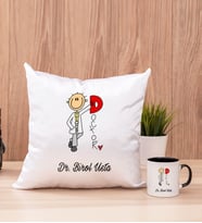 Doktor Karikatürü Kare Yastık ve Siyah Kupa Bardak