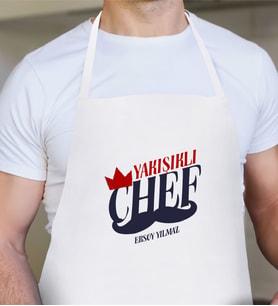 BK Gift Kişiye Özel Yakışıklı Chef Erkek Mutfak Önlüğü (Beyaz)