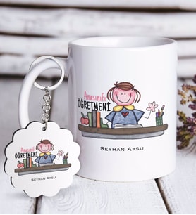 BK Gift Kişiye Özel Anasınıfı Öğretmeni Beyaz Kupa ve Anahtarlık Hediye Seti-3 (Model 1)