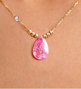 Demas Gold Pırlanta 14 Ayar Altın Dorika Pembe Taşlı Kolye