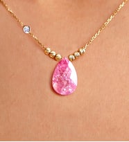 Demas Gold Pırlanta 14 Ayar Altın Dorika Pembe Taşlı Kolye