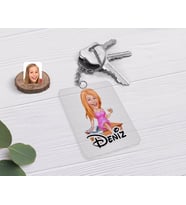 BK Gift Kişiye Özel Kadın Patron Karikatürlü Şeffaf Pleksi Anahtarlık-7 (Beyaz)