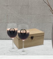 BK Gift Kişiye Özel Ahşap Kutuda İkili Şarap Kadehi Hediye Seti Model 1