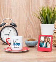 Din Kültürü Öğretmeni Kırmızı Kahve Fincanı ve Kırmızı Mini Fotoğraf Çerçevesi