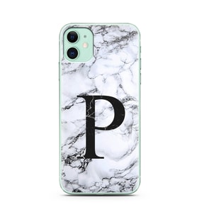 Iphone 11 Beyaz Mermer Harf Tasarımlı Telefon Kılıfı P-Harfi 