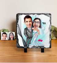 BK Gift Kişiye Özel Gelin Damat Karikatürlü Dekoratif Doğal Taş  5