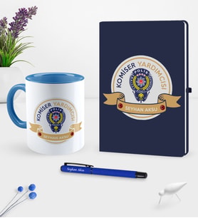 BK Gift Kişiye Özel Komiser Yrd. Temalı Lacivert Defter Kalem Kupa Seti - 1 (Model 1)