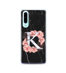 Mermer Çiçekli Harf Tasarım Süper Şeffaf Silikon Telefon Kılıfı Huawei P30  K-Ha