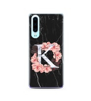 Mermer Çiçekli Harf Tasarım Süper Şeffaf Silikon Telefon Kılıfı Huawei P30  K-Ha